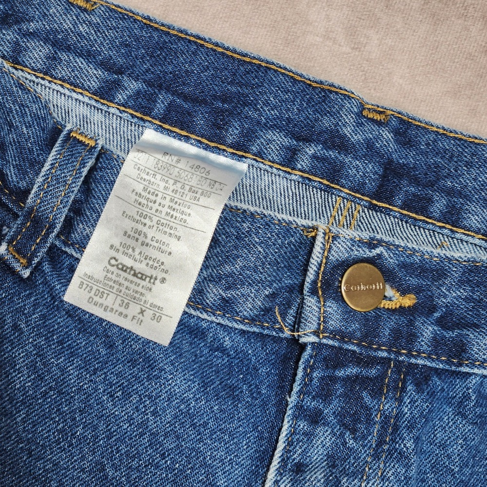 Carhartt B73 DST Mens Double Knee Logger Dungaree Jeans Dark Stone 36x30 - Picture 2 of 6